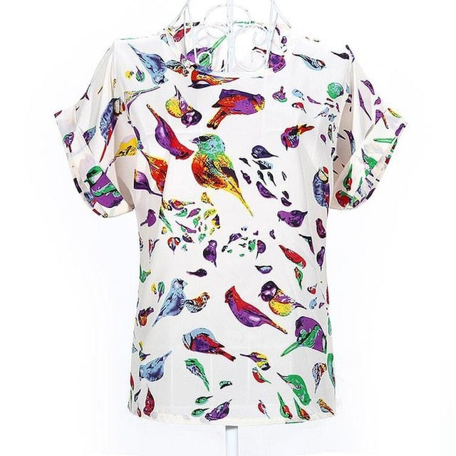 2020 New Large Size Women Pprinting Blouse Bird Bat Shirt Short-Sleeved Chiffon Blusas Femininas Roupas Summer Style