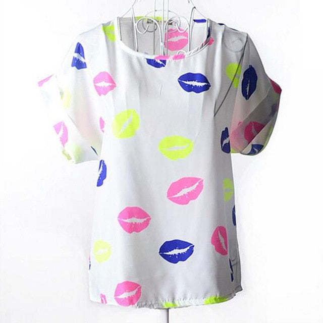 2020 New Large Size Women Pprinting Blouse Bird Bat Shirt Short-Sleeved Chiffon Blusas Femininas Roupas Summer Style