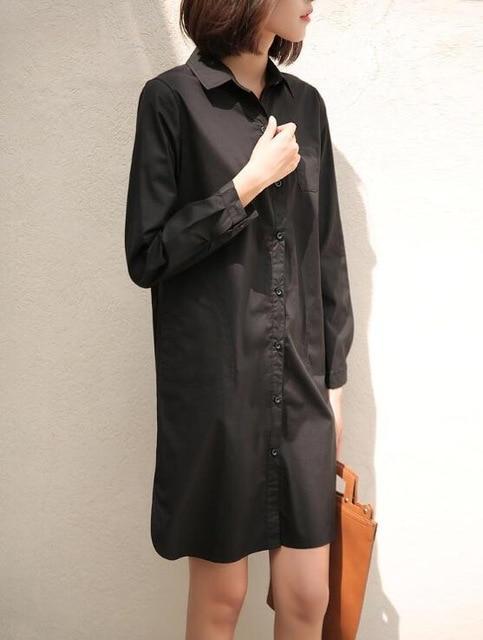 2 Colors S-4XL Large Size Long Shirts For Women BF Boyfriend Style Brief Collar Loose Tops Fashion Casual Oversize Blouse