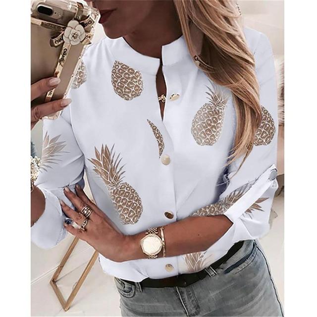 Women Chains Print Leisure Top Elegant 2020 Summer Adjustable Sleeve Button blouse shirt Office Lady Basic Blusas dropshipping