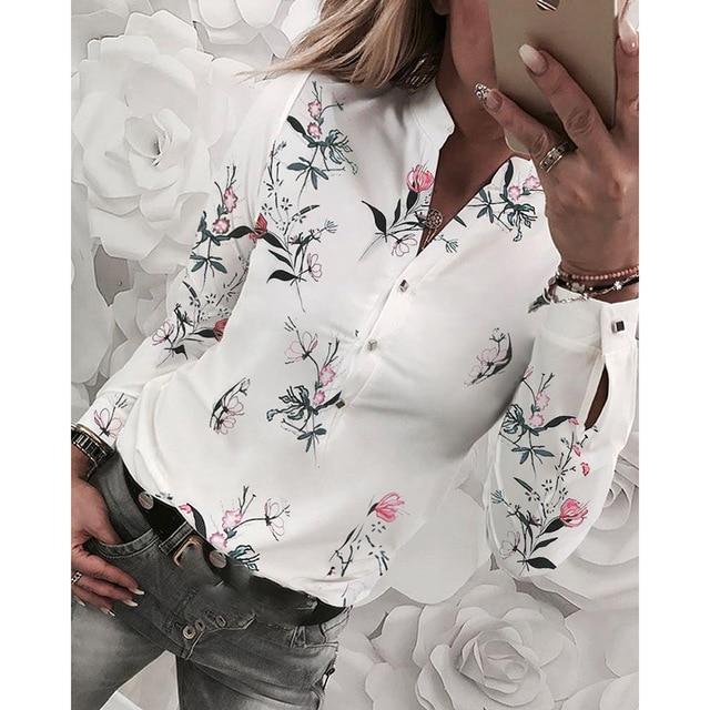 Women Chains Print Leisure Top Elegant 2020 Summer Adjustable Sleeve Button blouse shirt Office Lady Basic Blusas dropshipping