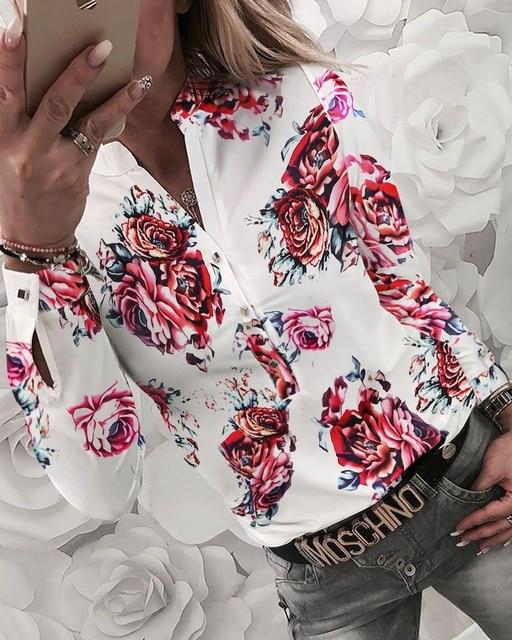 Women Chains Print Leisure Top Elegant 2020 Summer Adjustable Sleeve Button blouse shirt Office Lady Basic Blusas dropshipping
