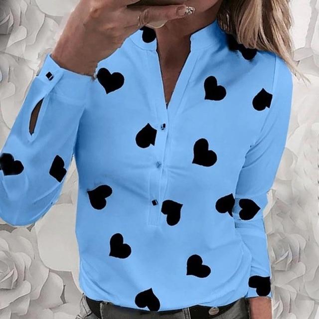 Women Chains Print Leisure Top Elegant 2020 Summer Adjustable Sleeve Button blouse shirt Office Lady Basic Blusas dropshipping