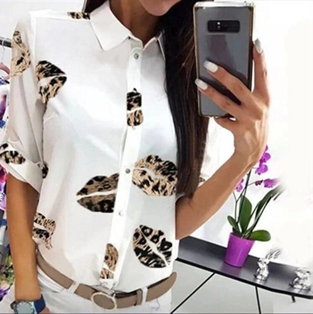 Women Chains Print Leisure Top Elegant 2020 Summer Adjustable Sleeve Button blouse shirt Office Lady Basic Blusas dropshipping