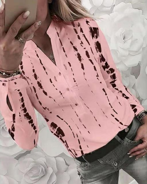 Women Chains Print Leisure Top Elegant 2020 Summer Adjustable Sleeve Button blouse shirt Office Lady Basic Blusas dropshipping