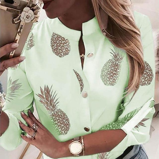 Women Chains Print Leisure Top Elegant 2020 Summer Adjustable Sleeve Button blouse shirt Office Lady Basic Blusas dropshipping