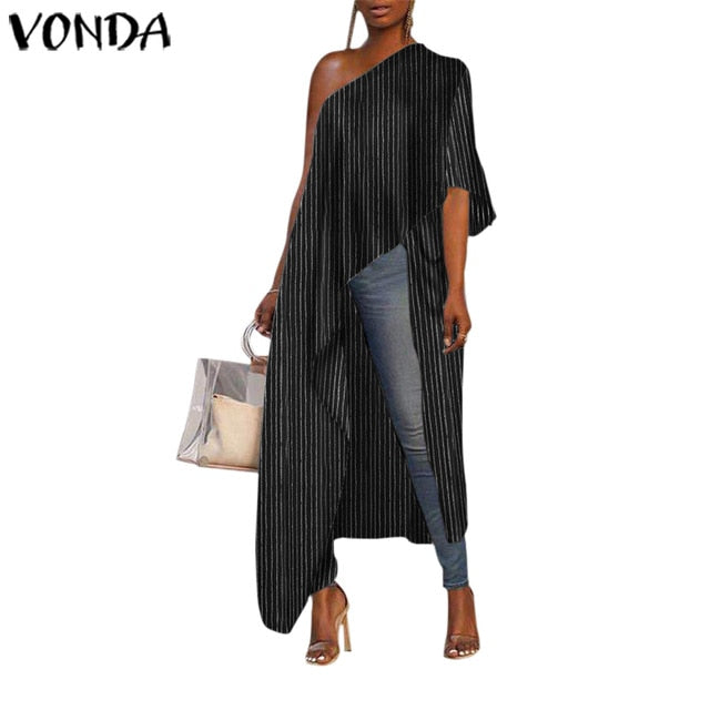 VONDA 2020 Summer Tunic Women Sexy Off One Shoulder Party Shirts Holiday Tops Plus Size Elegant Bohemian Blusas Femininas
