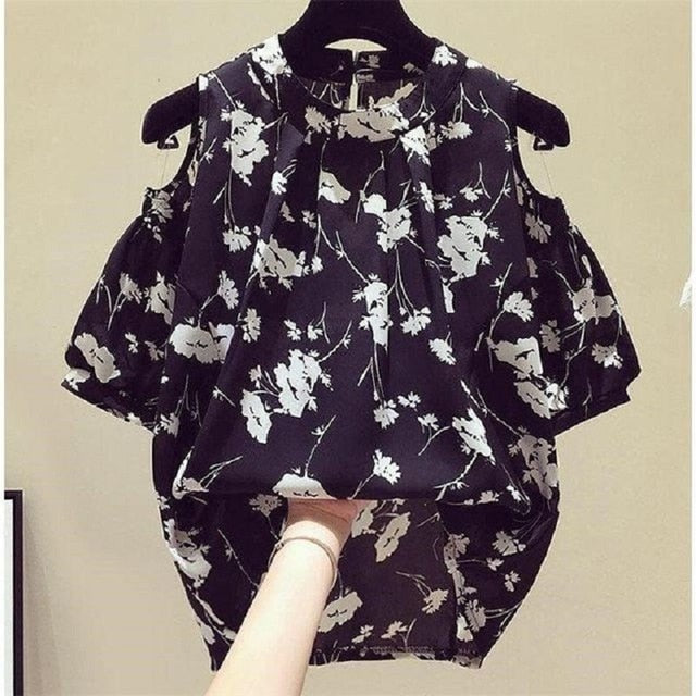 Cat Print Summer New Slim Top Vintage White Black Chiffon Shirt Women Blouses Casual Short Sleeve White Tops Blusas Mujer