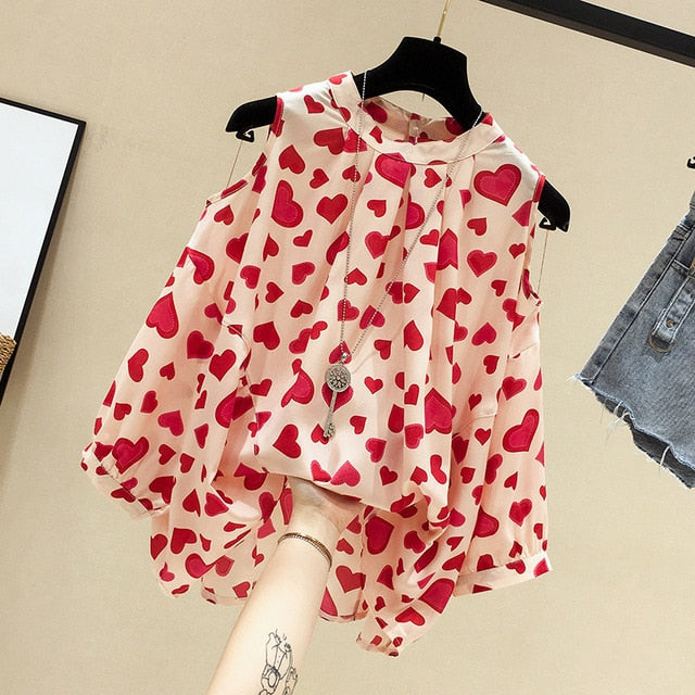 Cat Print Summer New Slim Top Vintage White Black Chiffon Shirt Women Blouses Casual Short Sleeve White Tops Blusas Mujer