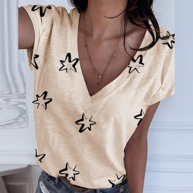 Women Elegant Short Sleeve Eyes Print blouse shirt 2020 Summer Sexy V-Neck pullover tops Ladies New 5XL Casual Loose basic blusa