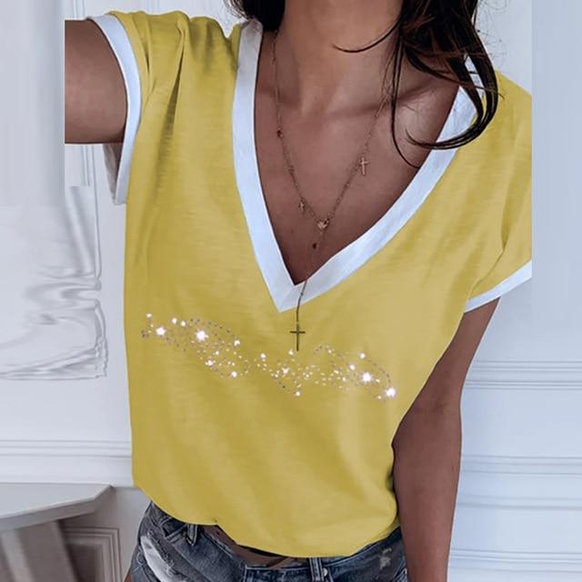 Women Elegant Short Sleeve Eyes Print blouse shirt 2020 Summer Sexy V-Neck pullover tops Ladies New 5XL Casual Loose basic blusa