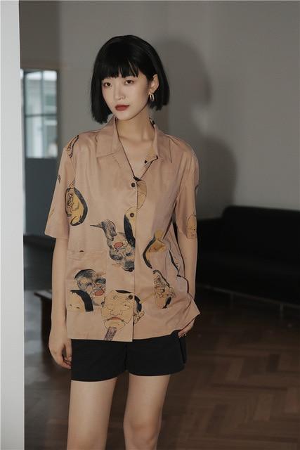 CHEERART Musashi Ukiyoe Japanese Streetwear Woman Blouses Shirts Short Sleeve Button Down Shirt Aesthetic Summer Top Clothes