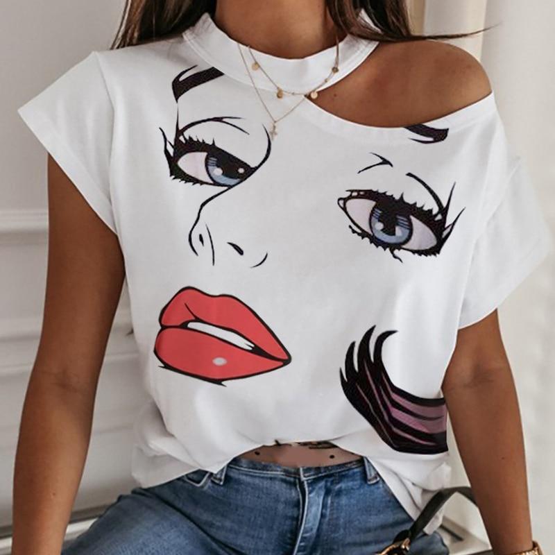 Sexy Off Shoulder Halter Women Shirt Blouse Elegant Off Shoulder Print Shirts Casual Female Summer Short Sleeve Basic Tops Blusa