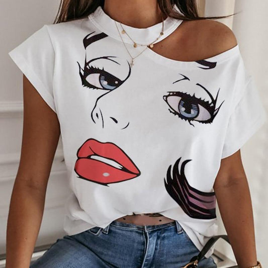 Sexy Off Shoulder Halter Women Shirt Blouse Elegant Off Shoulder Print Shirts Casual Female Summer Short Sleeve Basic Tops Blusa
