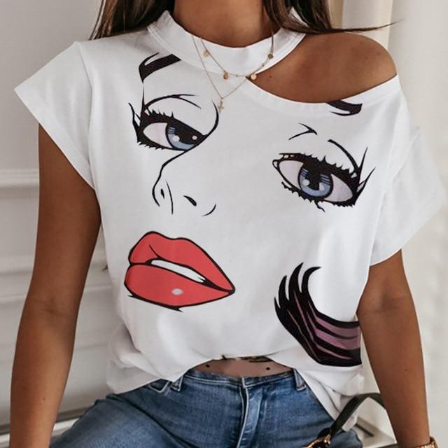 Casual Women Off Shoulder Blouse Shirt Sexy Hollow Out Halter Solid Shirts Summer Elegant Short Sleeve Tops Blusa Streetwear XXL