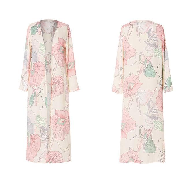 Women Vintage Floral Chiffon Shirts Loose Shawl Kimono Cardigan Boho Tops Long Sunscreen Jacket Blouse