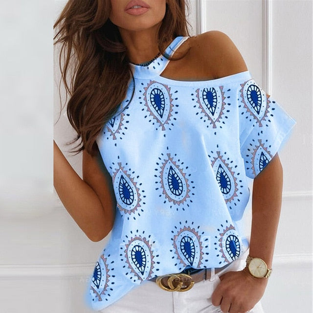 Sexy Off Shoulder Solid Color Blouse Women Shirts 2020 New Summer Short Sleeve Tops Casual Loose Halter Backless Ladies Blouses