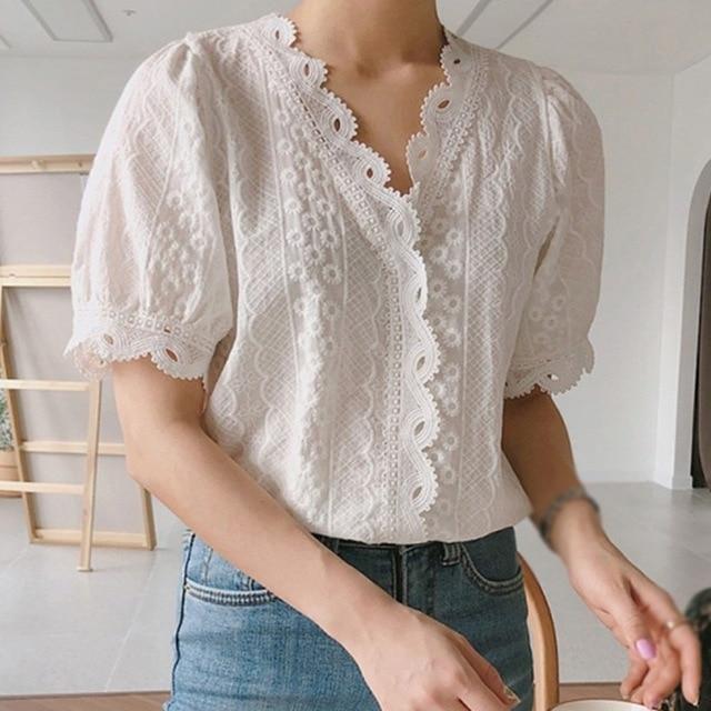 Women New Arrival Spring Basic Chiffon Blouse Shirts Ladies Lace Solid Long Sleeve Casual Tops Embroidery Plus Size