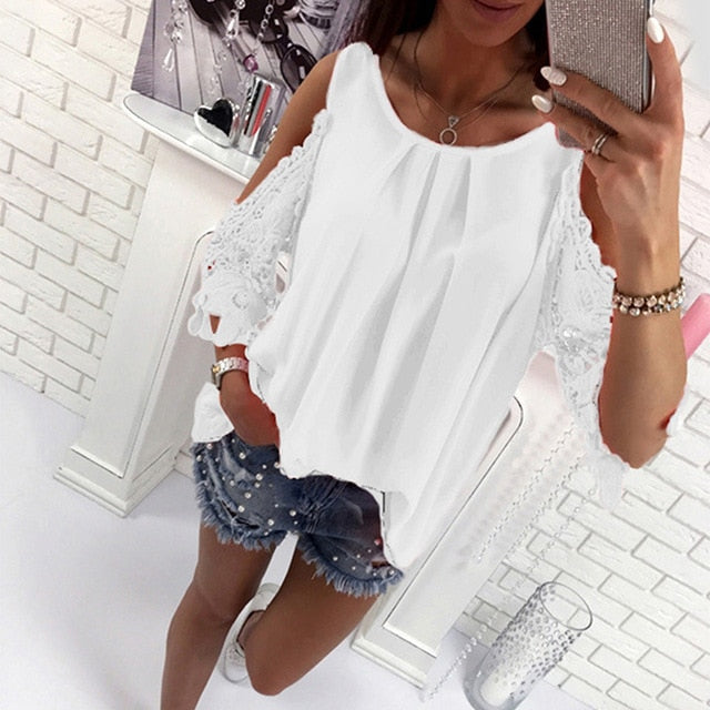 GAOKE Off shoulder white blouse shirt Women bodycon blouse elegant summer sexy shirt 2020 female blusas tops & tees