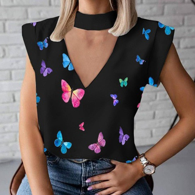 Elegant Lips Eyes Print Blouse Shirts Women O Neck Short Sleeve Basic Top 2020 Summer Casual Streetwear Shirt Pullover Feminine