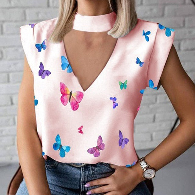 Elegant Lips Eyes Print Blouse Shirts Women O Neck Short Sleeve Basic Top 2020 Summer Casual Streetwear Shirt Pullover Feminine