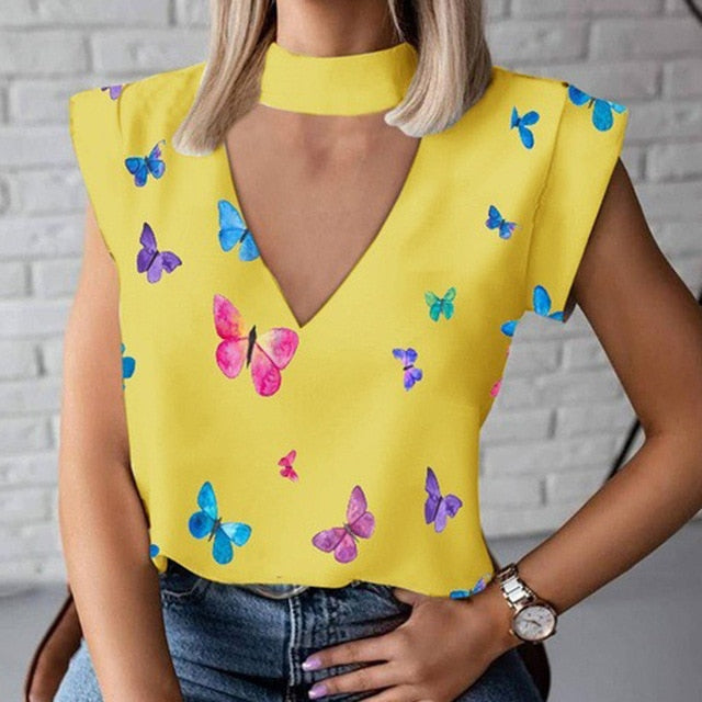 Elegant Lips Eyes Print Blouse Shirts Women O Neck Short Sleeve Basic Top 2020 Summer Casual Streetwear Shirt Pullover Feminine