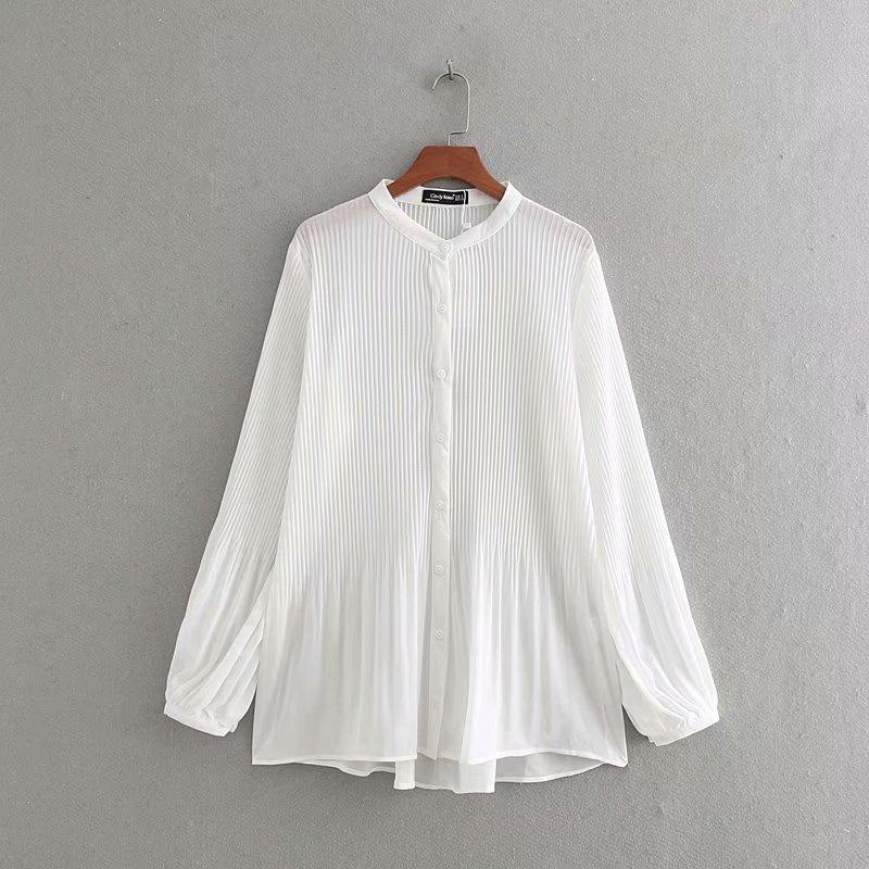 new women fashion long sleeve chiffon pleated blouse shirts women o neck casual business blusas femininas chemise tops LS3359