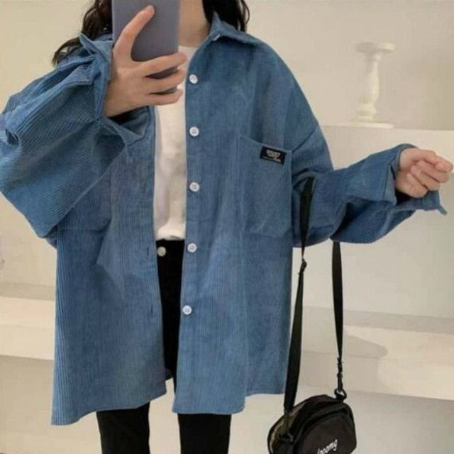Shirts Women Corduroy Solid Colorful Long Sleeve Casual Autumn Daily Outwear Womens Shirt Tops Students All-match Harajuku Chic