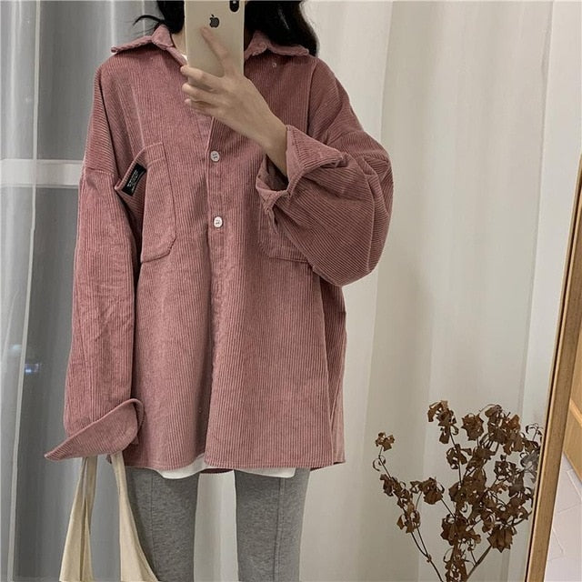 Shirts Women Corduroy Solid Colorful Long Sleeve Casual Autumn Daily Outwear Womens Shirt Tops Students All-match Harajuku Chic