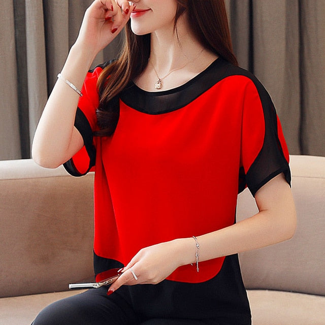 blusas mujer de moda 2020 chiffon blouse plus size ladies tops shirts Solid Short O-Neck Batwing Sleeve women blouse 3397 50