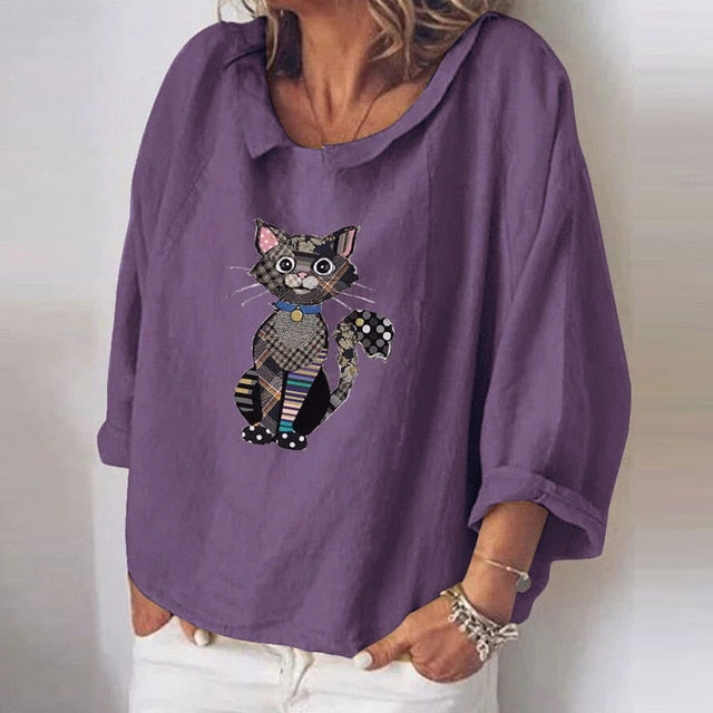 Women Autumn Long Sleeve Cotton Linen Blouse Shirts Elegant Floral Print Female Tops Ladies Casual Plus Size Streetwear Blouses