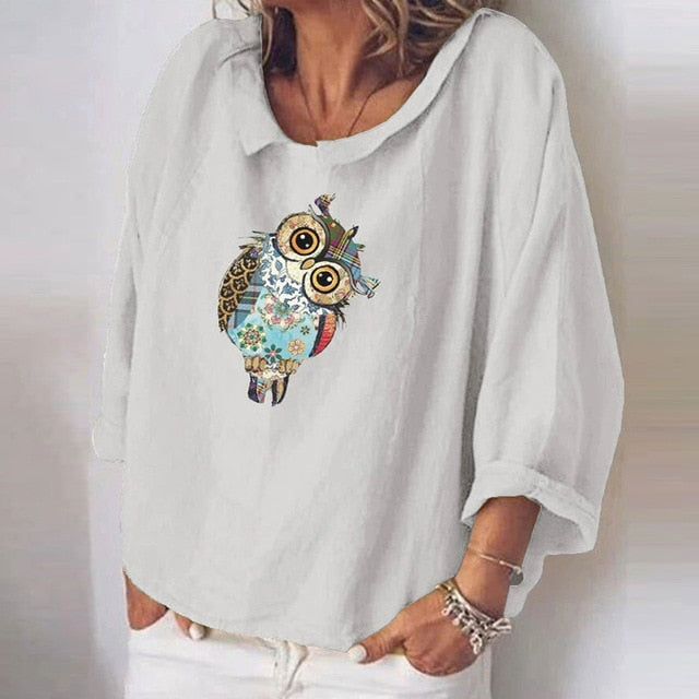 Women Autumn Long Sleeve Cotton Linen Blouse Shirts Elegant Floral Print Female Tops Ladies Casual Plus Size Streetwear Blouses