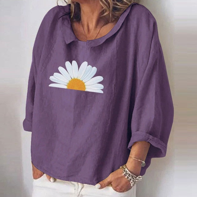 Women Autumn Long Sleeve Cotton Linen Blouse Shirts Elegant Floral Print Female Tops Ladies Casual Plus Size Streetwear Blouses