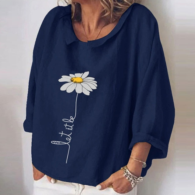 Women Autumn Long Sleeve Cotton Linen Blouse Shirts Elegant Floral Print Female Tops Ladies Casual Plus Size Streetwear Blouses