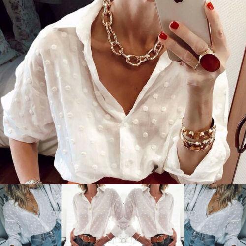 New Fashion Womens Tops and Blouses Elegant Long Sleeve White OL Shirt Ladies Polka Dot Streetwear Stylish Personality Shirt