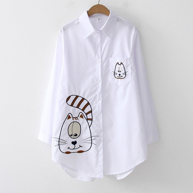 New White Women Blouse 19 Long Sleeve Cotton Embroidery Blouse Lady Casual Button Design Turn Down Collar Female Shirt  5083 50
