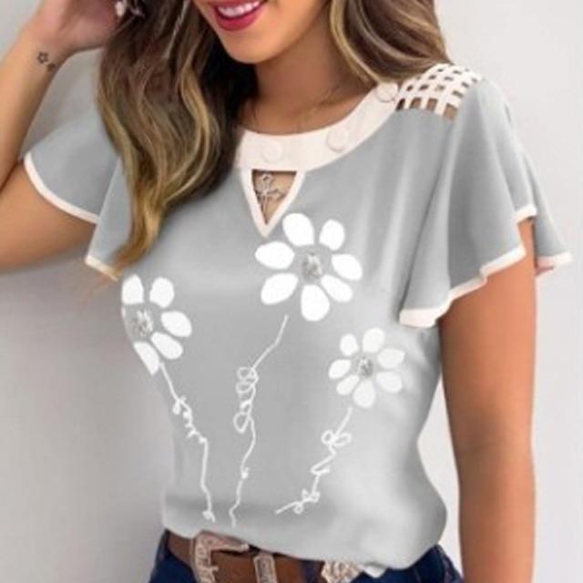 Hollow Out Sexy Lace Blouse Elegant Butterfly Sleeve Solid Blouse Shirt Office Lady O Neck Ruffles Patchwork Blusas Tops S-5XL