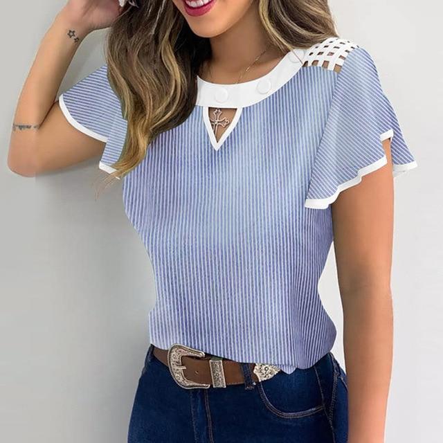 Hollow Out Sexy Lace Blouse Elegant Butterfly Sleeve Solid Blouse Shirt Office Lady O Neck Ruffles Patchwork Blusas Tops S-5XL