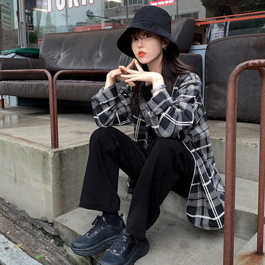 New plaid Shirt Oversize female Top Women Long sleeve Cotton Girls Blouse Autumn Plus Size Women Blouses Plaid blue femme Blusas