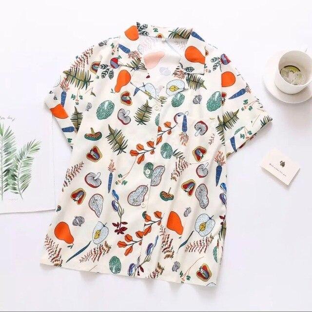 Spring Summer Vintage Print Female Blouse Autumn Fashion Loose Long Sleeve Shirts V Neck Women Tops