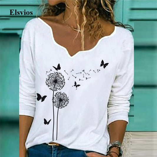 2020 Women Sexy V Neck Blouse Shirt Autumn Long Sleeve Tops Blusas Casual Floral Print Loose Shirt Pullover Streetwear Plus Size