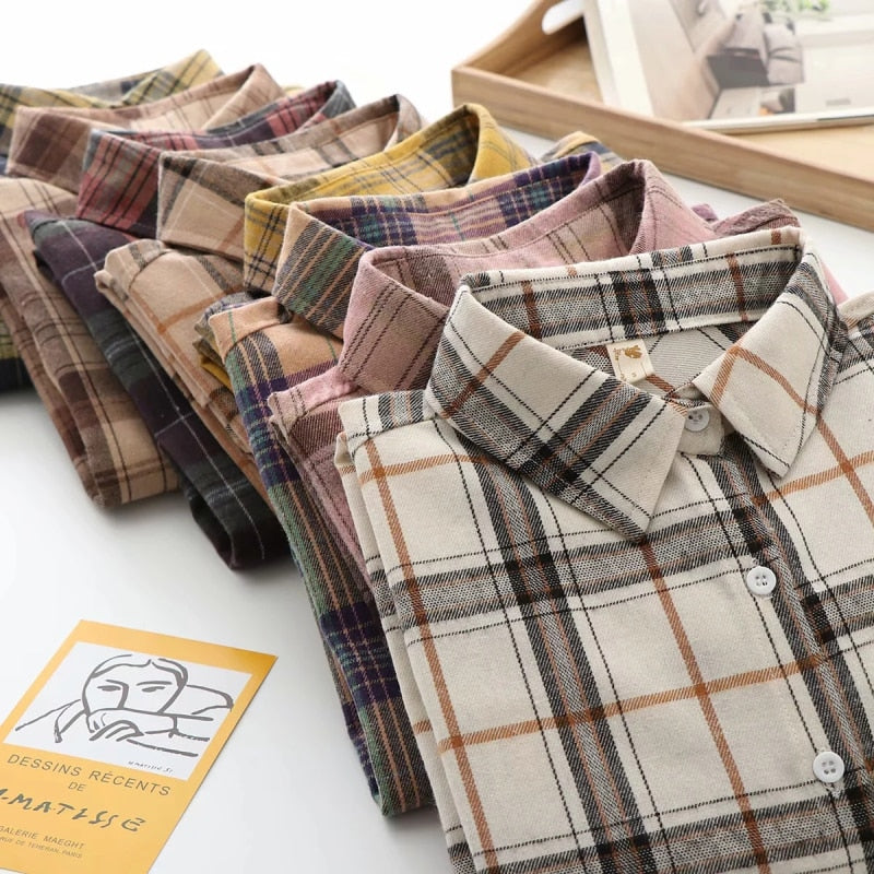 Plaid women loose shirts 2020 fashion ladies casual shirt long sleeve boho blouses vintage female tops streetwear girls chic