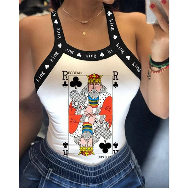 Summer Sexy Sleeveless Backless Blouse Shirts Women Casual Lips Butterfly Print Slim Tops Elegant Bowknot Female O Neck Blouses