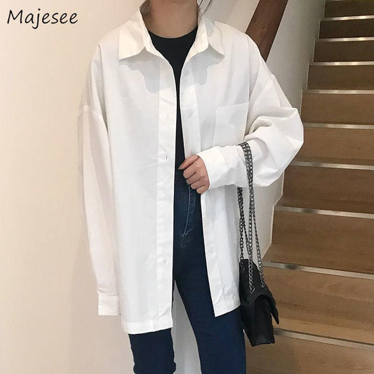 Blouse Women Shirts Black Long Sleeve Top Womens Tops and Blouses Harajuku Solid Simple All Match Classic Korean Fashion Casual