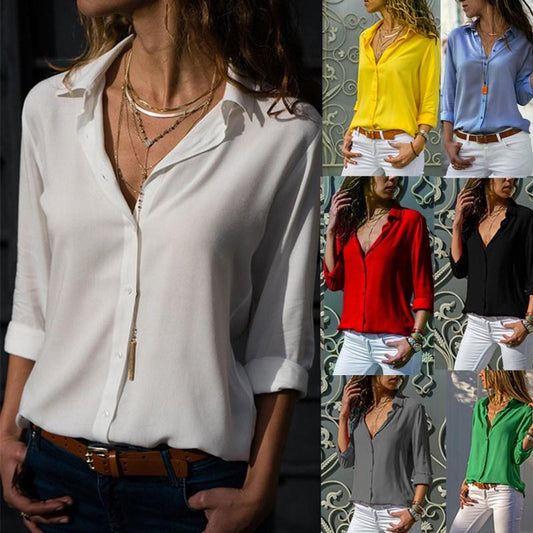 Women White Blouses Basic Selling Button Solid 2020 Autumn Long Sleeve Shirt Female Chiffon Women's Slim Clothing Plus Size Tops