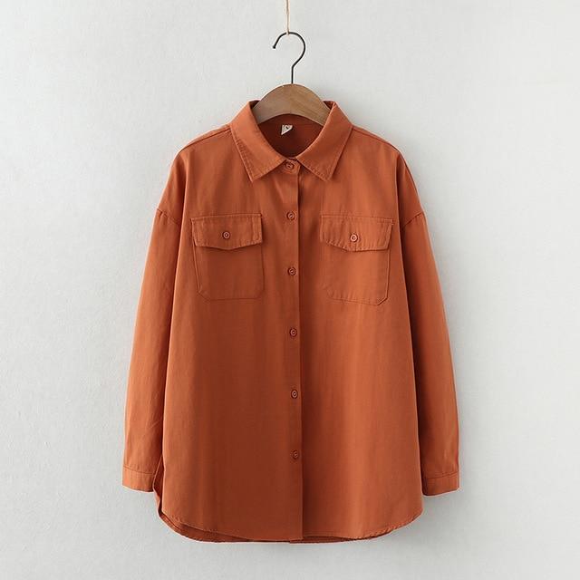 Fresh Simple Solid Color Loose Shirt Women 2020 Autumn New Woman Casual Long Sleeve Blouse Cotton Office Blouses Tops Blusas