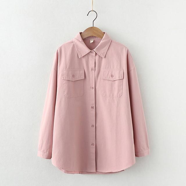 Fresh Simple Solid Color Loose Shirt Women 2020 Autumn New Woman Casual Long Sleeve Blouse Cotton Office Blouses Tops Blusas