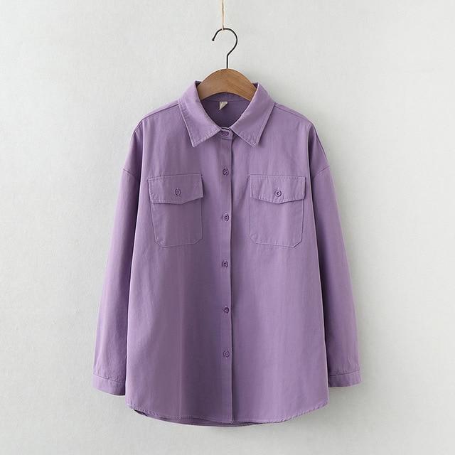 Fresh Simple Solid Color Loose Shirt Women 2020 Autumn New Woman Casual Long Sleeve Blouse Cotton Office Blouses Tops Blusas