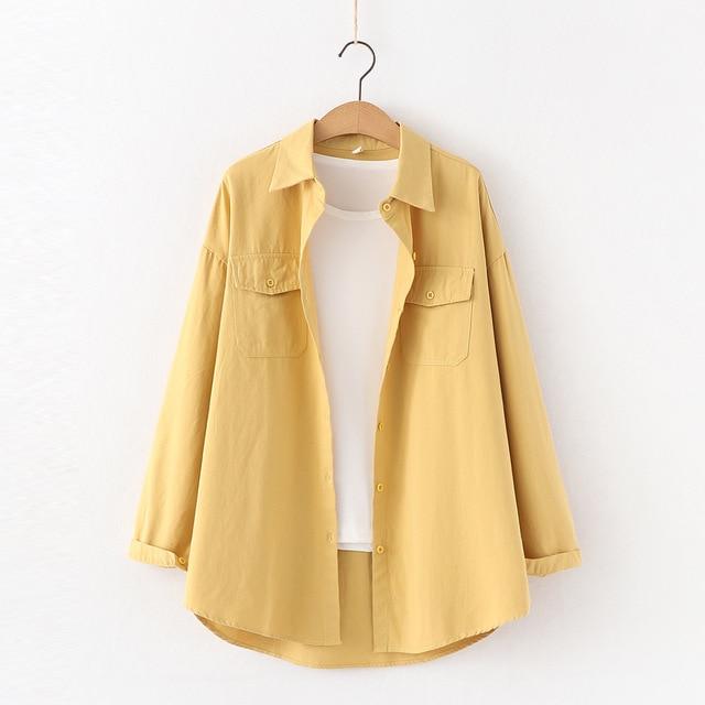 Fresh Simple Solid Color Loose Shirt Women 2020 Autumn New Woman Casual Long Sleeve Blouse Cotton Office Blouses Tops Blusas