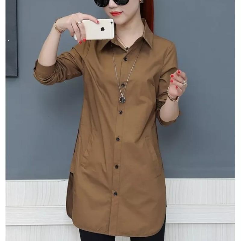 Long Style Women Spring Autumn Chiffon Blouses Shirts Lady Casual Long Sleeve Turn-down Collar Blusas Tops DF1703